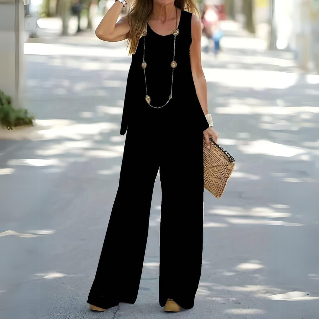 Luchtige Dames Two-Piece Zomeroutfit Met Mouwloze Top En Wijde Broek – Casual Chic