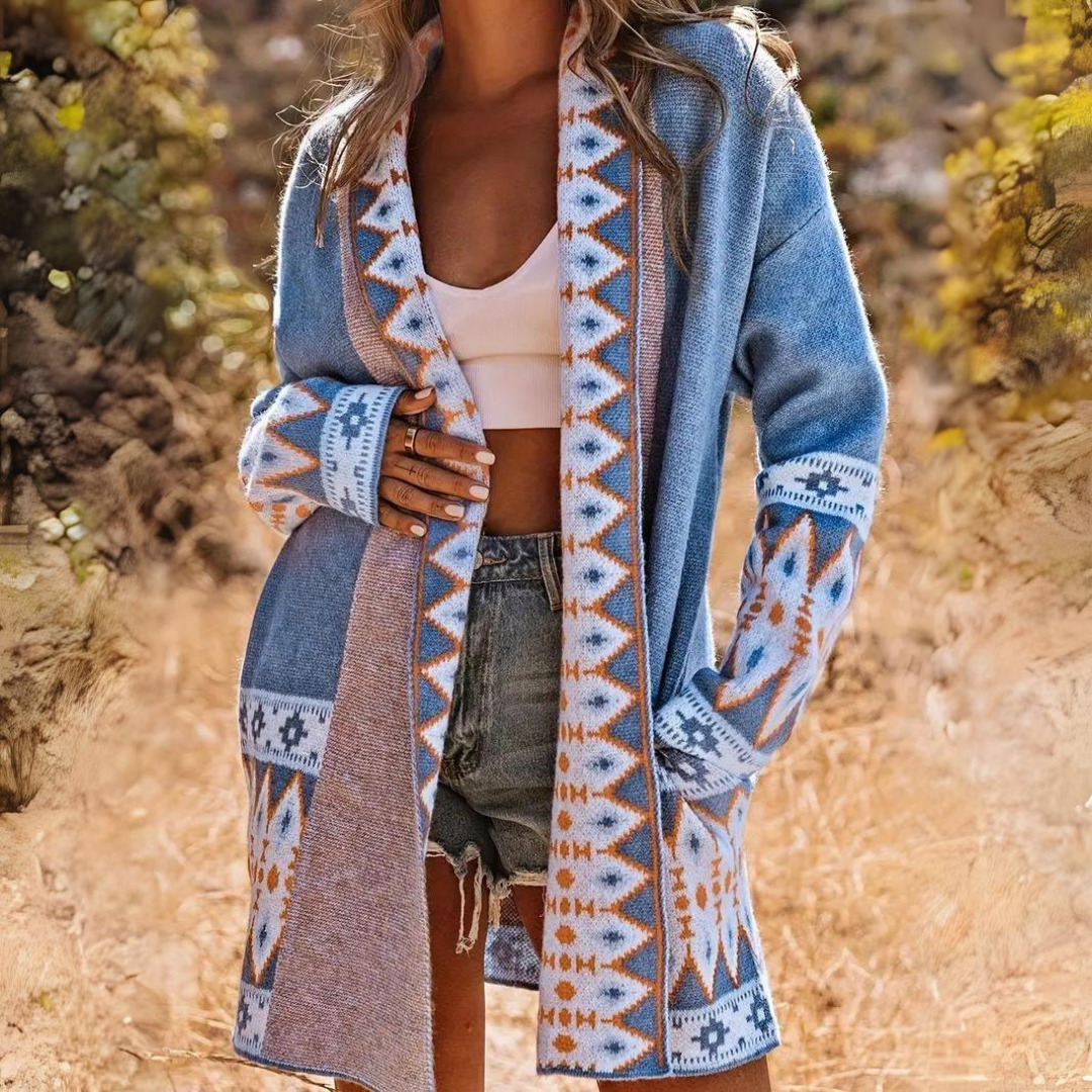 Gebreid Vest Met Etnisch Patroon En Open Voorkant – Boho Chic Essential