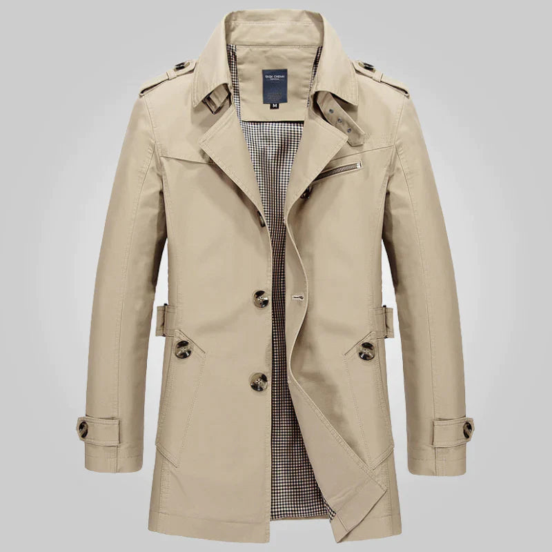 Heren Trenchcoat Met Dubbele Knopenrij – Elegante Buitenjas Voor Elk Seizoen