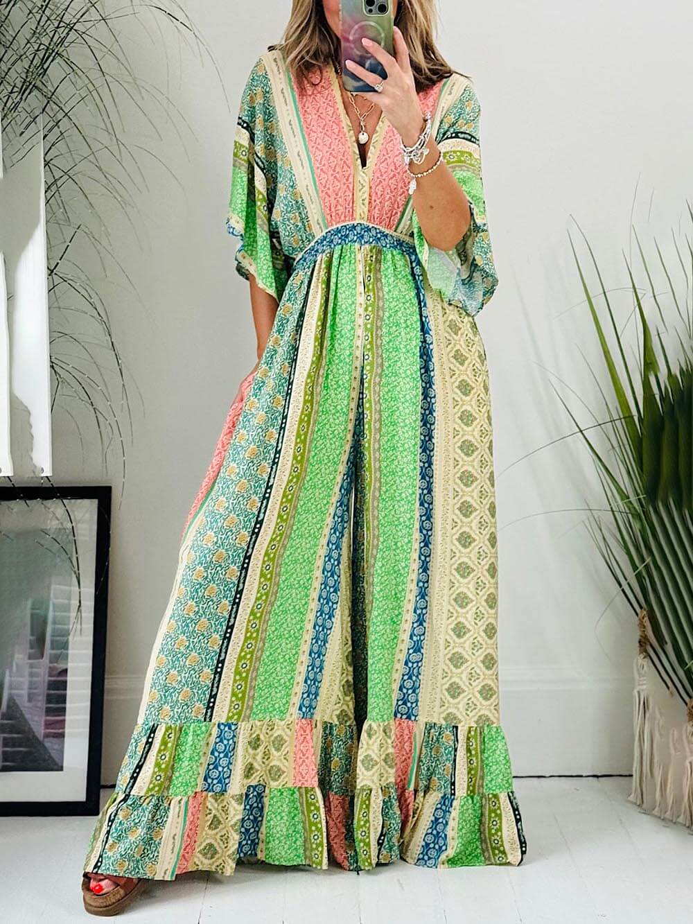 Bohemian Dames Jumpsuit Met Print – Lente, Zomer & Herfst