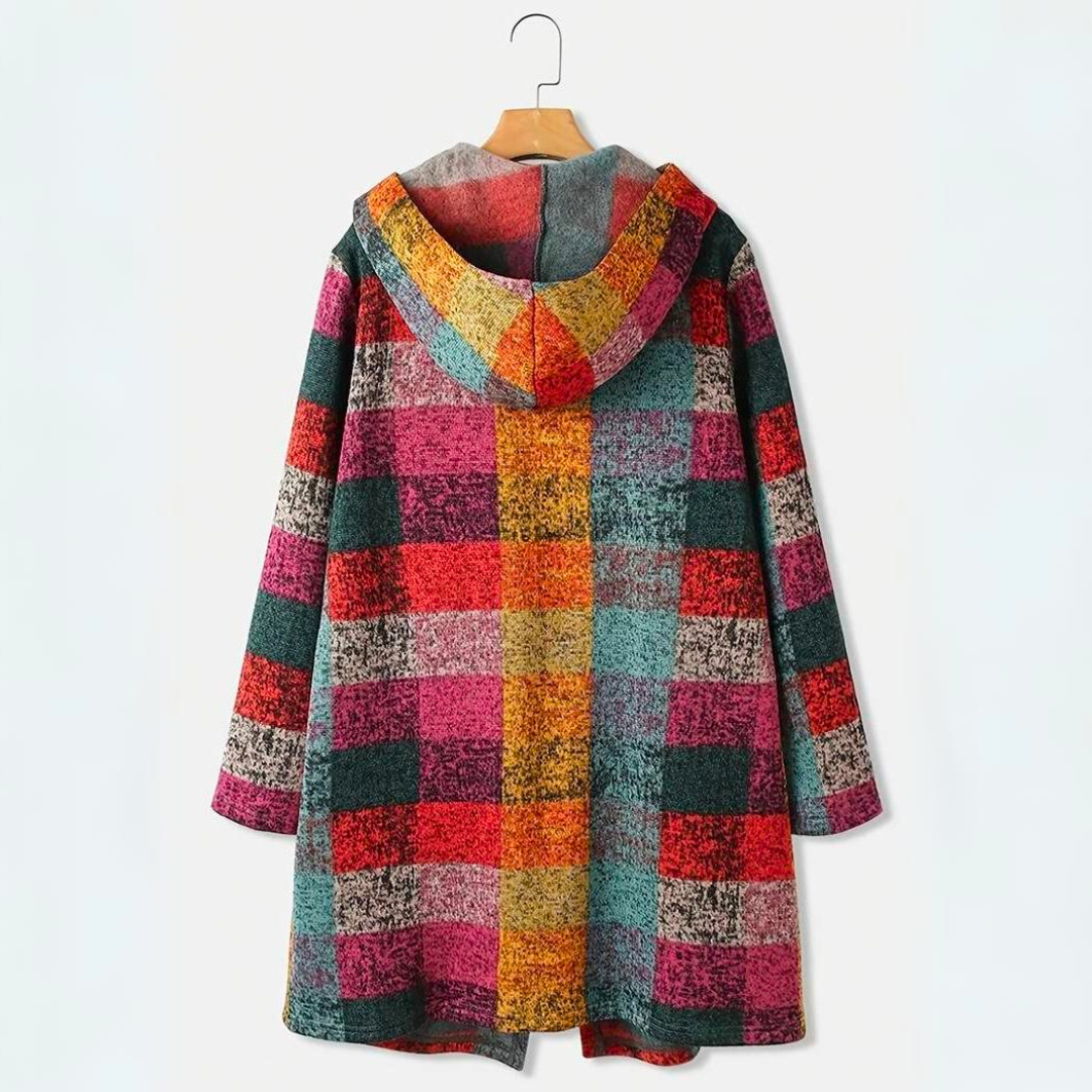 Geblokte Fleecejas Met Capuchon – Warme Statement Coat Voor Elk Seizoen
