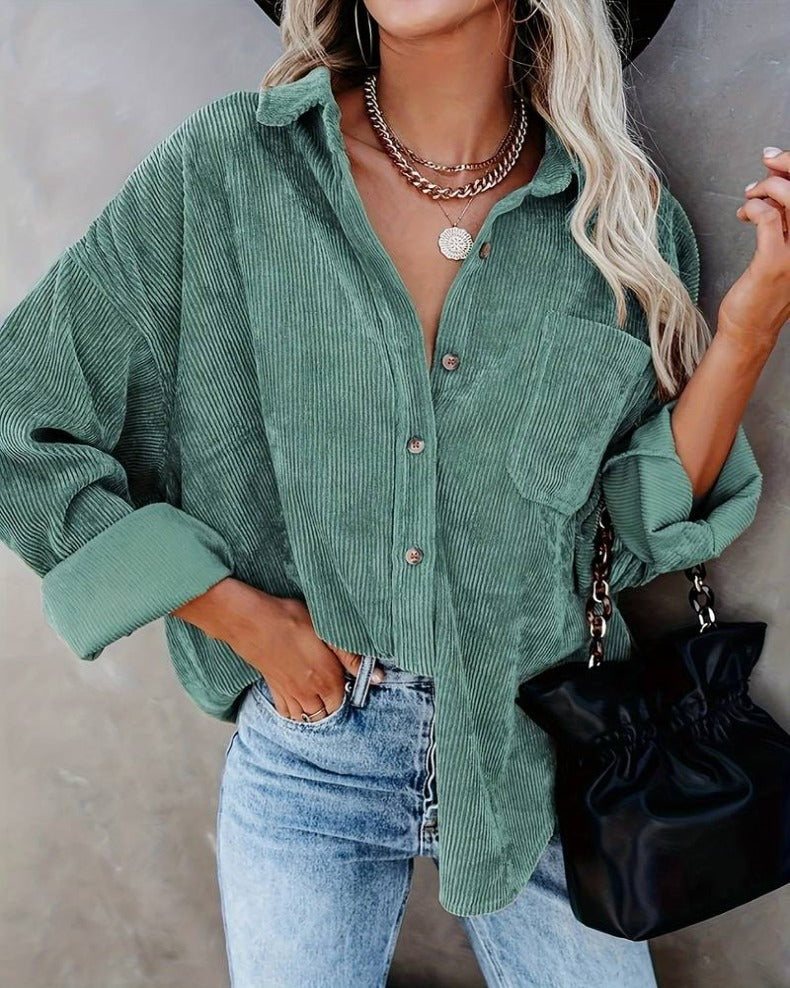 Trendy Oversized Blouse – Comfortabele Corduroy Damesblouse Met Knoopsluiting