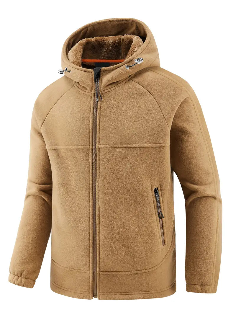 Winter Heren Fleece Jas Met Capuchon, Ritssluiting En Gevoerde Binnenzijde