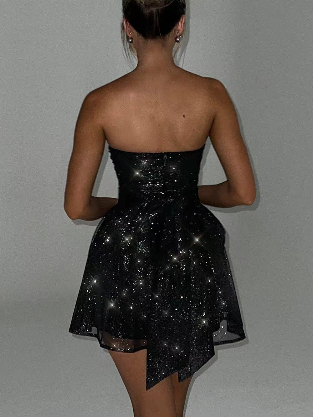 Strapless Glitterjurk Met Tule Rok En A-Lijn Pasvorm – Partyproof Sparkles Met Vrouwelijke Flair