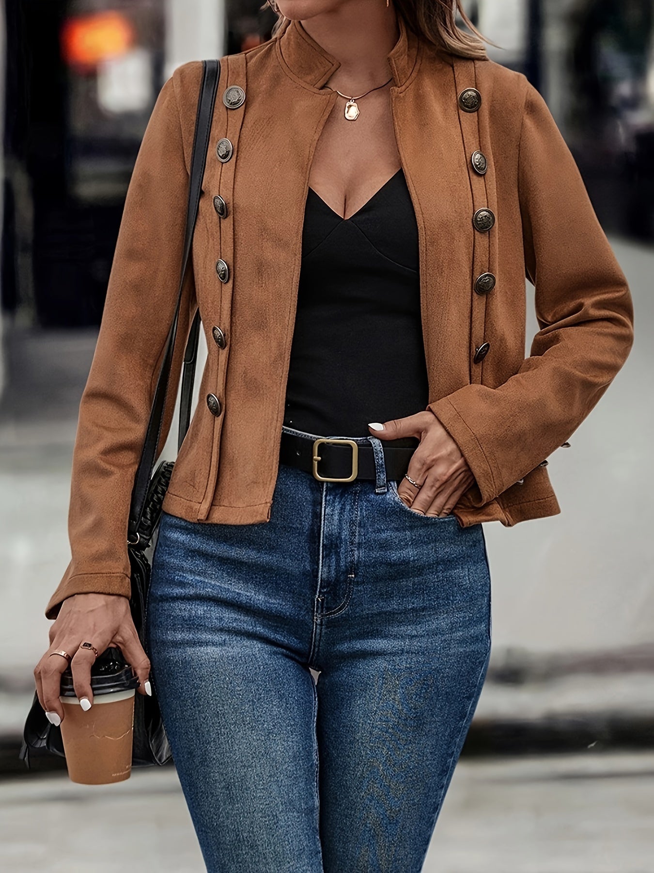 Korte Getailleerde Jas Met Dubbele Knopen – Elegante Damesjas Voor Herfst & Lente
