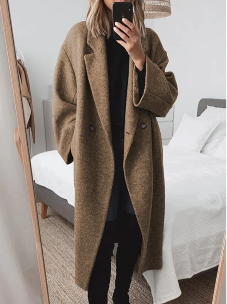 Oversized Mantel Met Knoopsluiting – Stijlvolle Lange Jas Voor Herfst, Winter & Frisse Lentedagen
