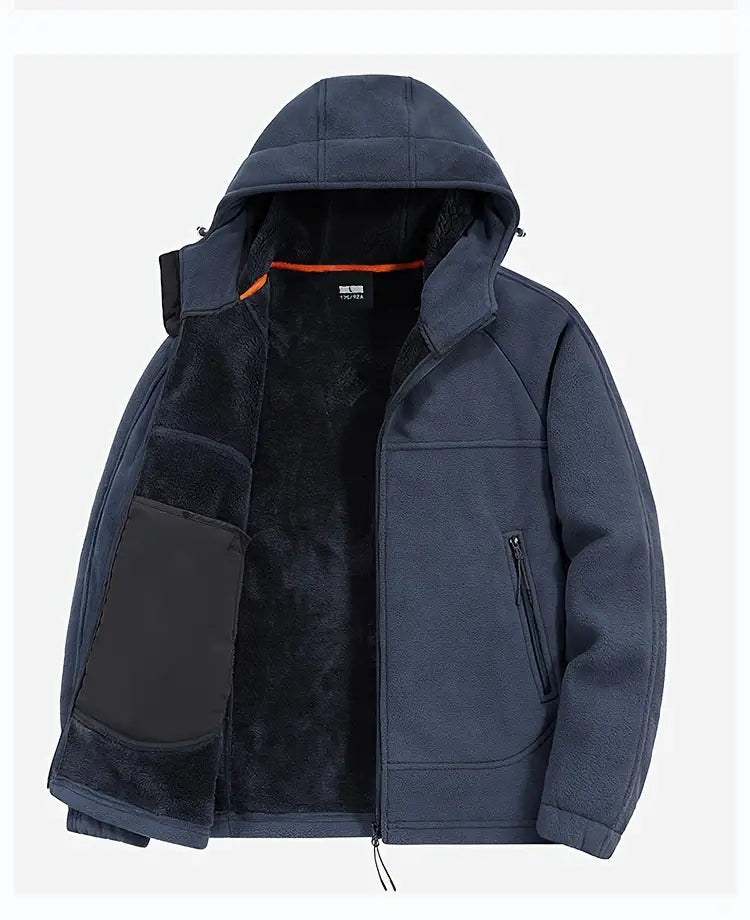 Winter Heren Fleece Jas Met Capuchon, Ritssluiting En Gevoerde Binnenzijde