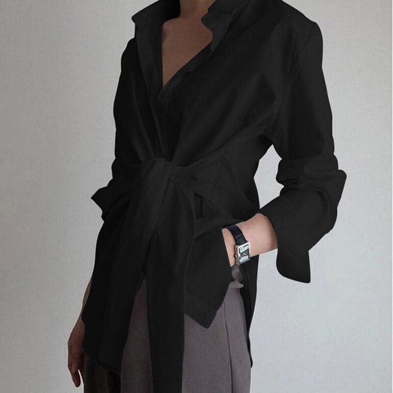 Dames Blouse Met Strikceintuur En Kraag – Voorjaar, Zomer En Herfst