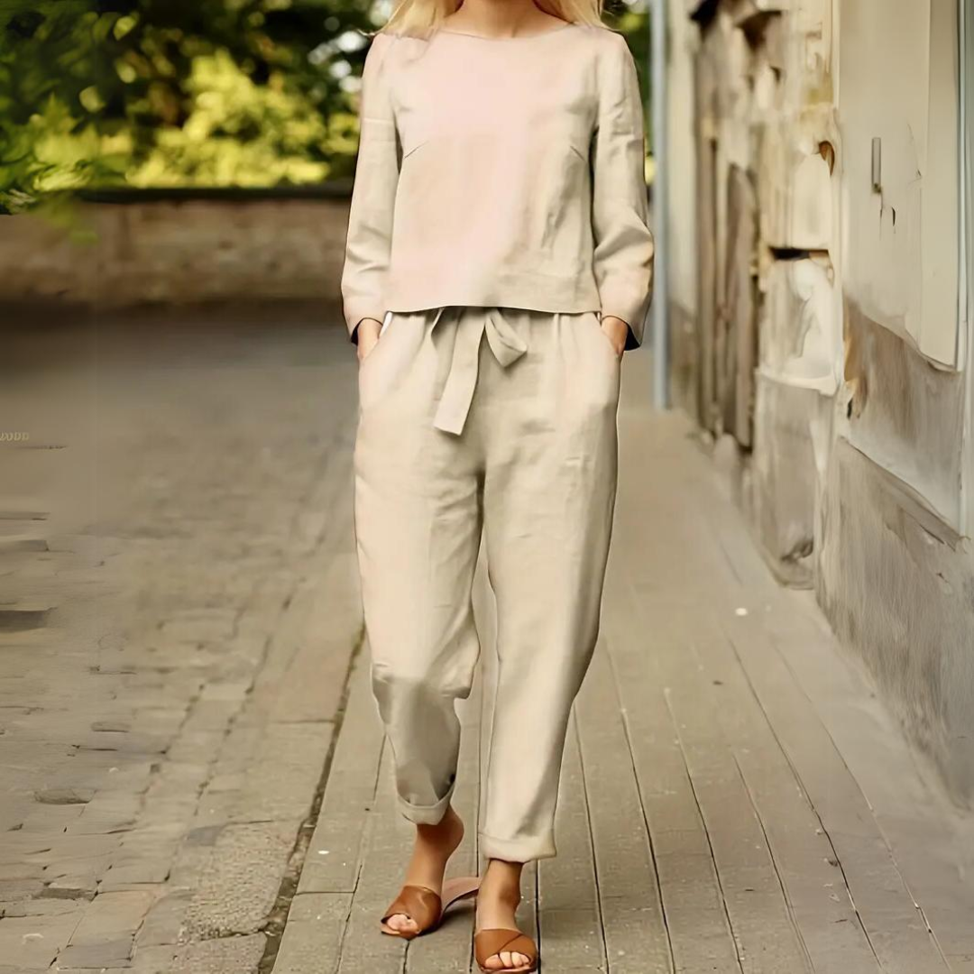2-Delige Linnen Look Set Met Strikbroek – Luchtige Everyday Chic