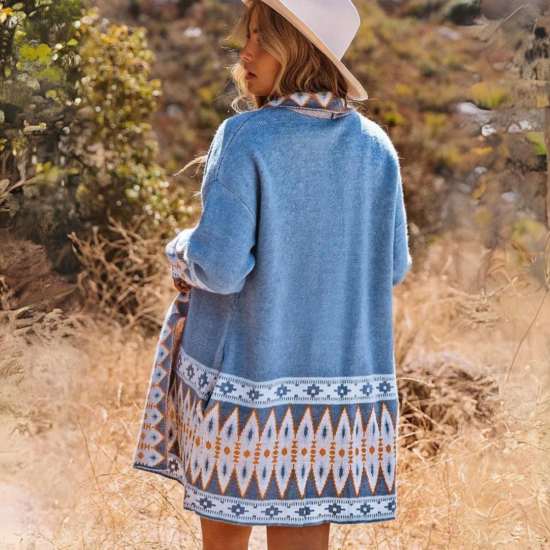 Gebreid Vest Met Etnisch Patroon En Open Voorkant – Boho Chic Essential