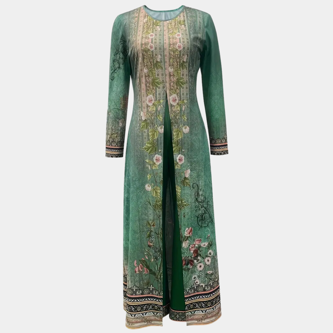 Elegant Etnisch Damespak Met Lange Tuniek En Wijde Broek – Verfijnd En Stijlvol