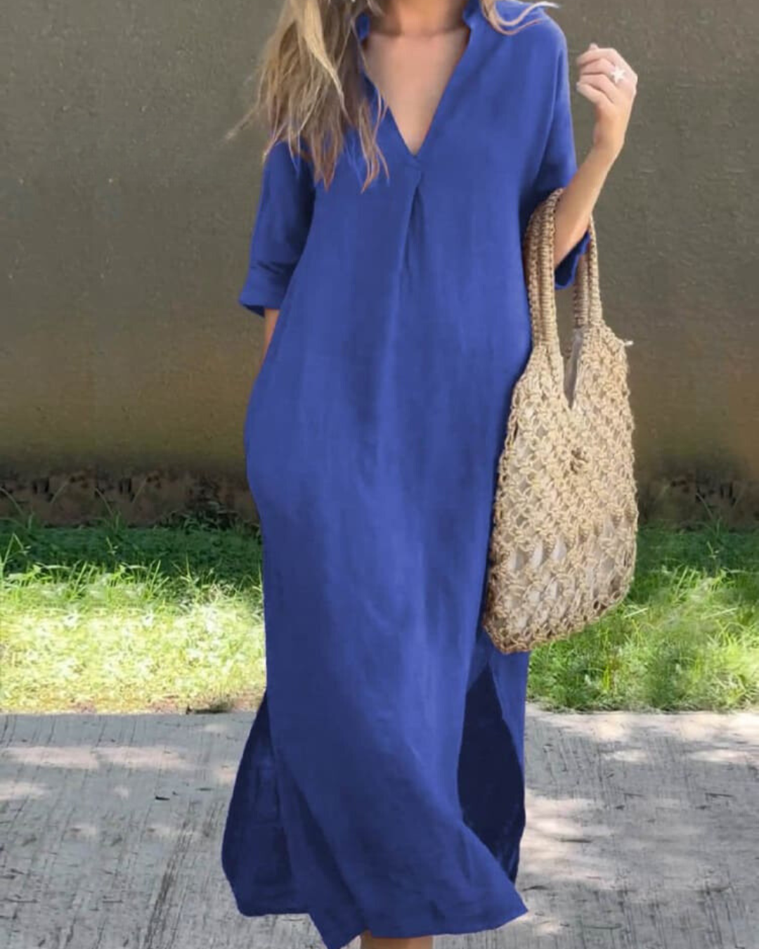 Dames Luchtige Maxi-Jurk Met V-Hals En Halflange Mouwen – Lente, Zomer En Vroege Herfst