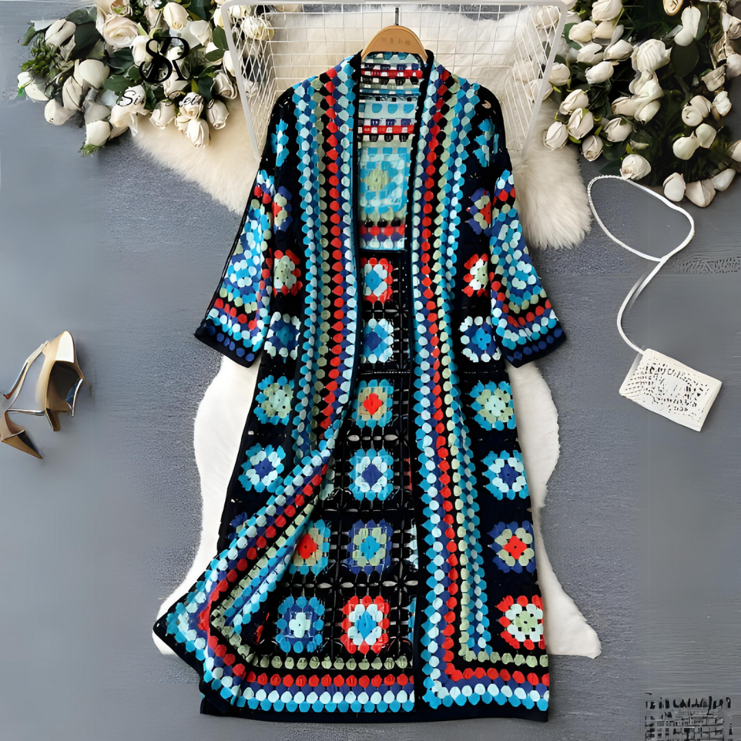 Gehaakt Boho Vest Met Kleurrijk Patchworkmotief – Handgemaakte Retro Stijl