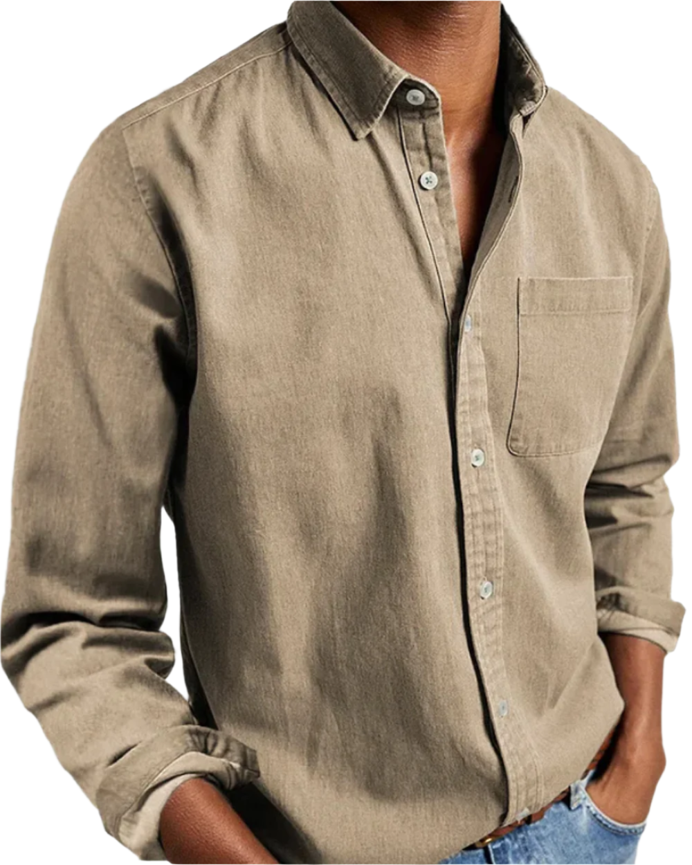 Herenshirt met lange mouwen en borstzak – zachte stof, casual fit & all-season look