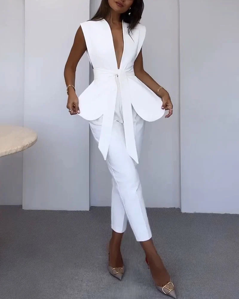 Dames Set Met Mouwloze Top En Cropped Pantalon – Lente, Zomer En Nazomer