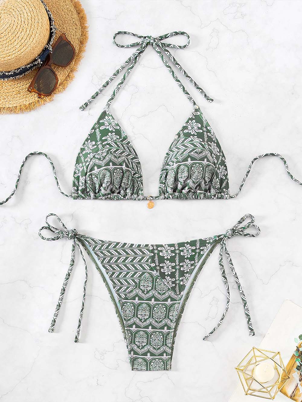 Bikini met patroon voor dames – verstelbare touwtjes, triangel fit & zomerproof