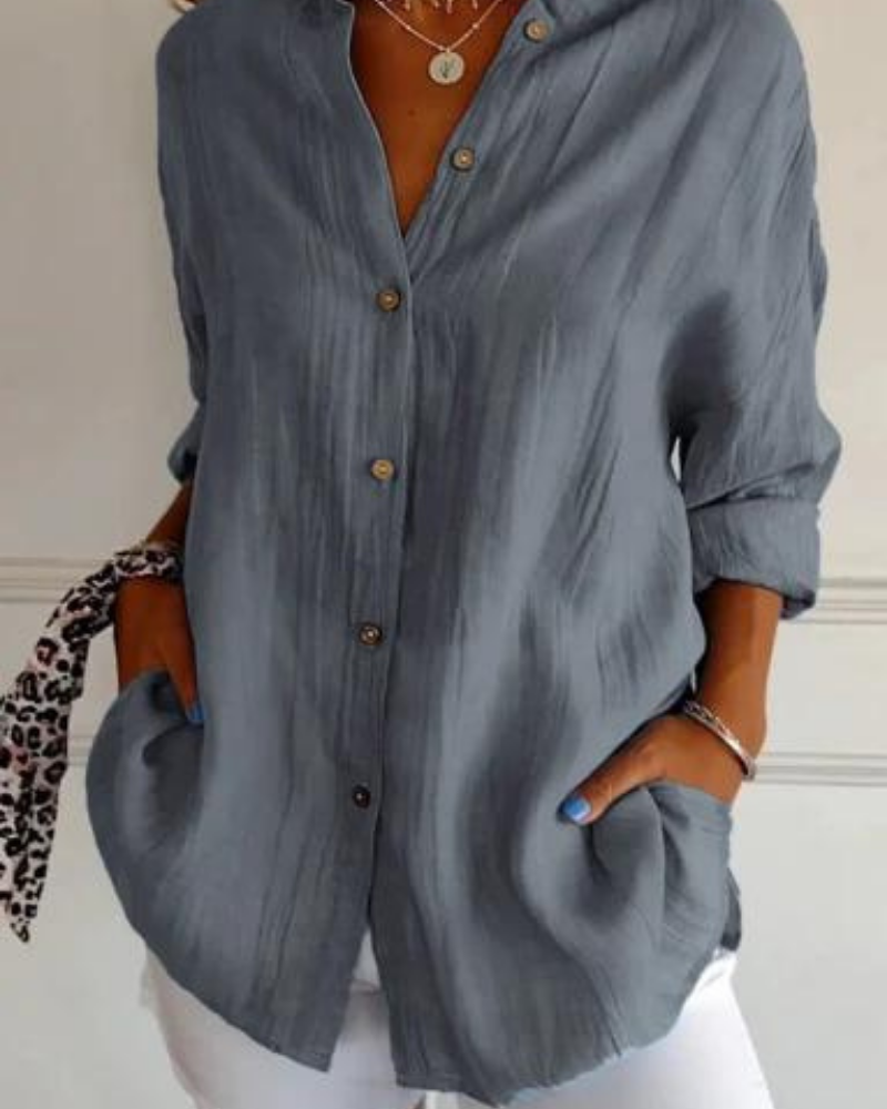 Lange Luchtige Damesblouse Met Knopen En Zakken – Casual En Stijlvol