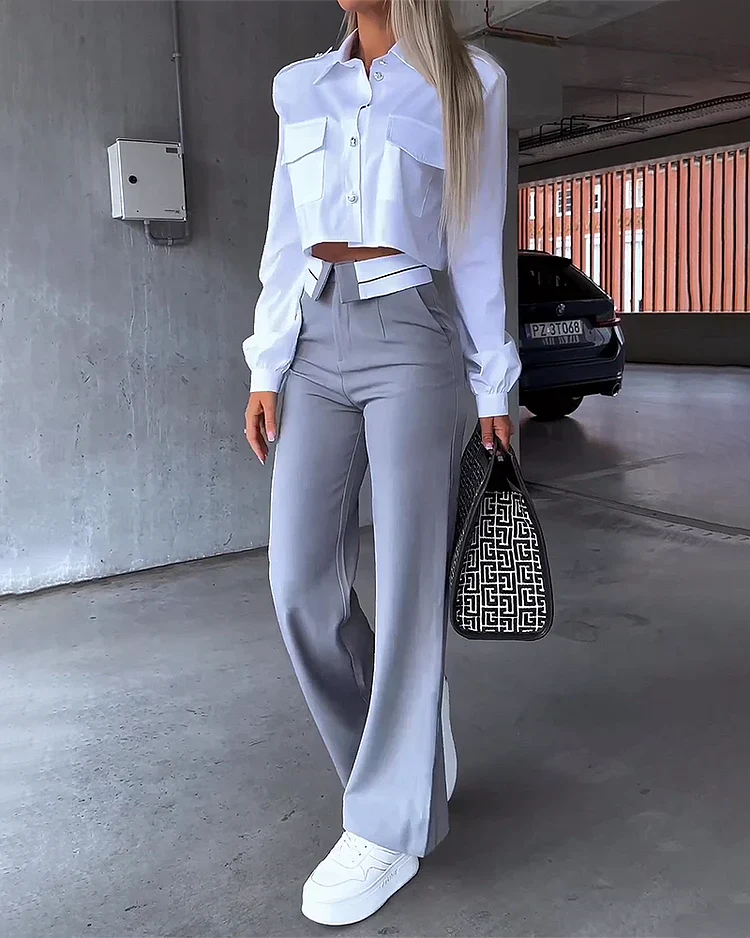 Crop Top & Wijde Broek Met Hoge Taille Set