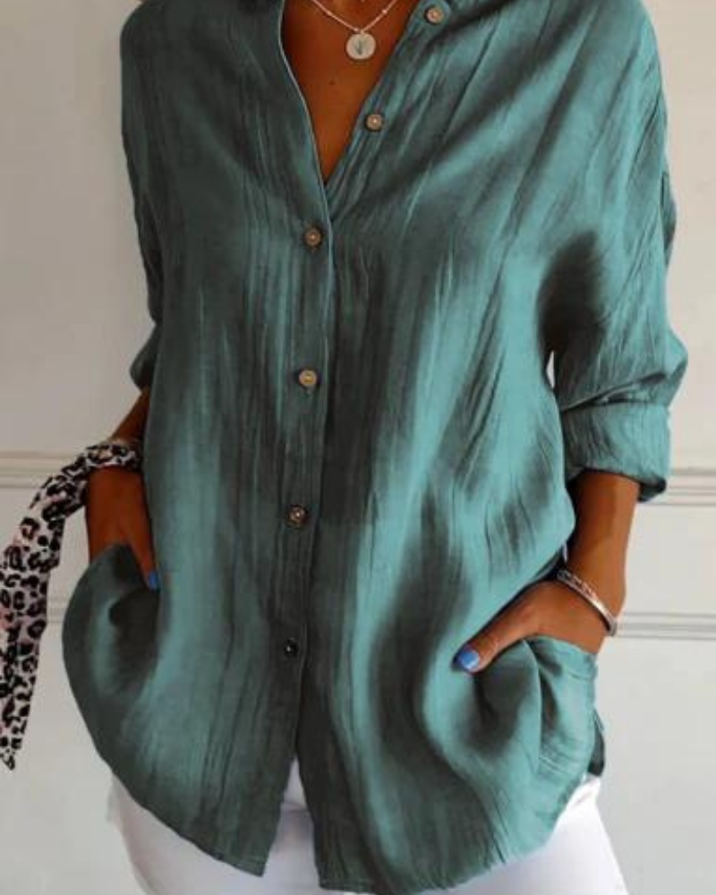 Lange Luchtige Damesblouse Met Knopen En Zakken – Casual En Stijlvol