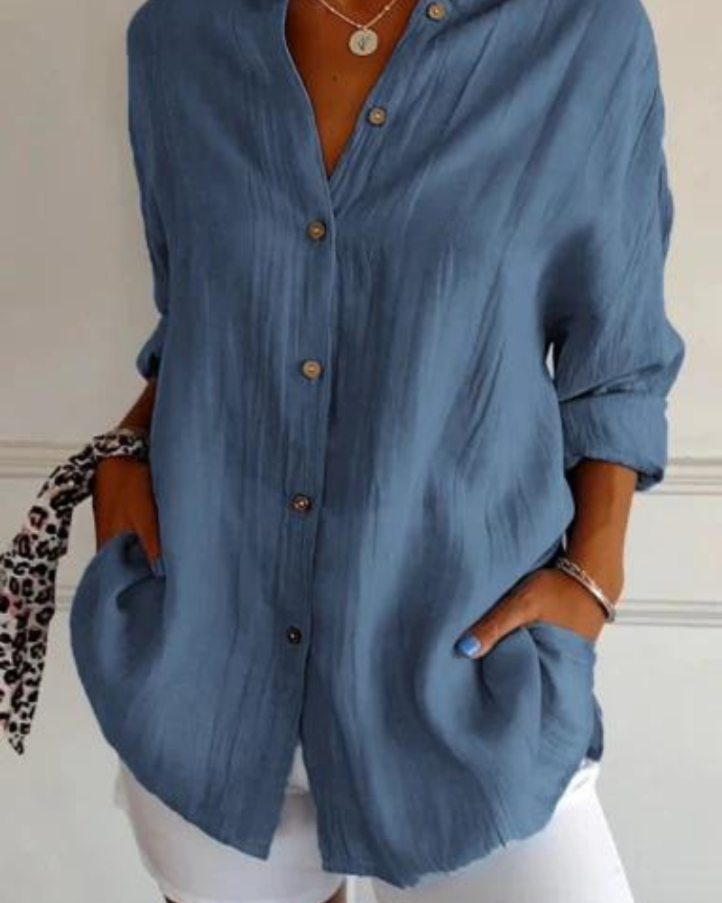 Lange Luchtige Damesblouse Met Knopen En Zakken – Casual En Stijlvol