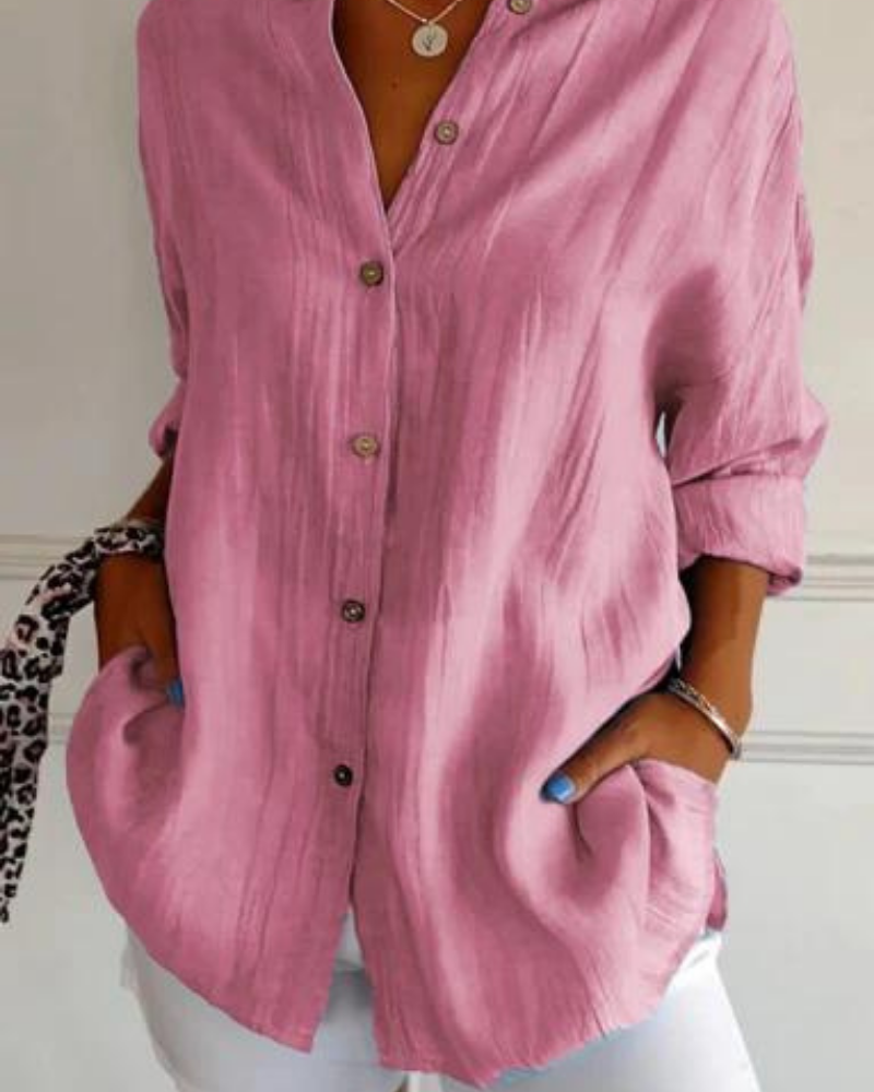 Lange Luchtige Damesblouse Met Knopen En Zakken – Casual En Stijlvol