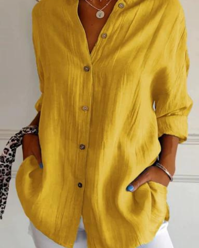 Lange Luchtige Damesblouse Met Knopen En Zakken – Casual En Stijlvol