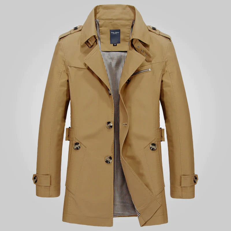 Heren Trenchcoat Met Dubbele Knopenrij – Elegante Buitenjas Voor Elk Seizoen