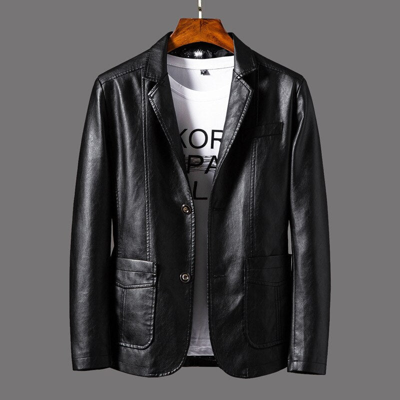 Herfst & Winter Heren Blazer Van Imitatieleer – Stijlvolle Casual Colbert Met Moderne Pasvorm