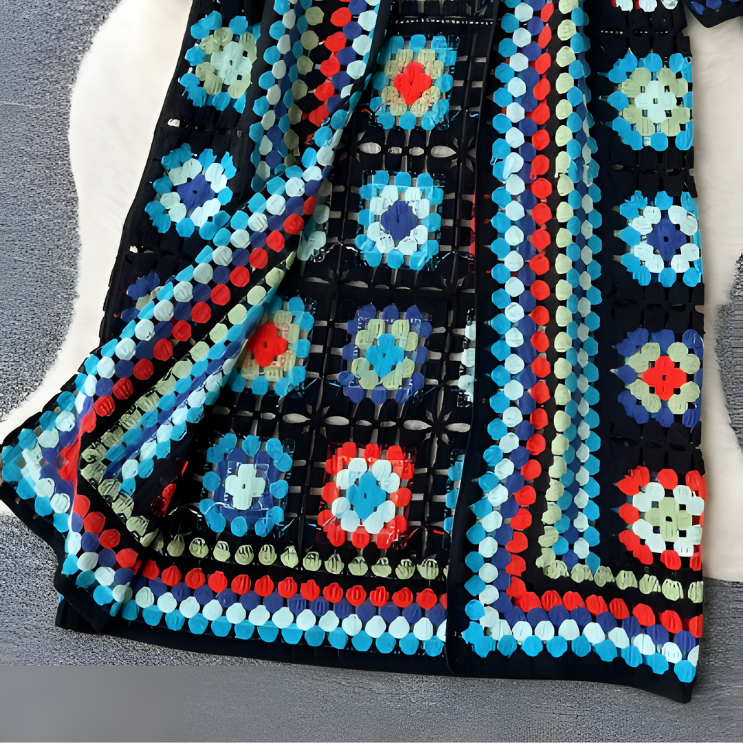 Gehaakt Boho Vest Met Kleurrijk Patchworkmotief – Handgemaakte Retro Stijl