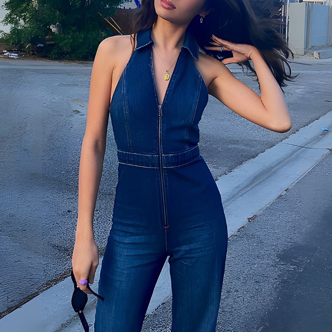 Halter Jumpsuit Met Ritssluiting En Kraag – Stoere Elegantie In Één Stuk
