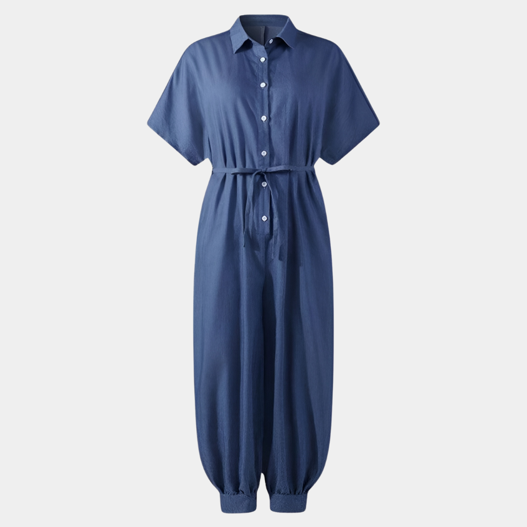 Casual Jumpsuit Met Knoopsluiting En Strikceintuur – Stijlvol En Comfortabel In Één
