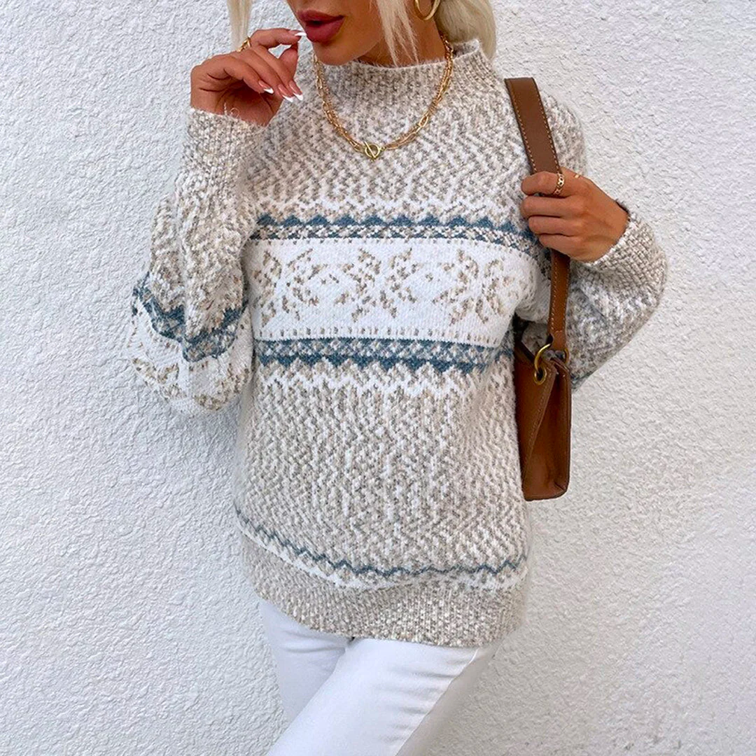 Dames Gebreide Wintertrui Met Scandinavisch Sneeuwvlokmotief – Zacht, Warm & Perfect Voor Herfst En Winter