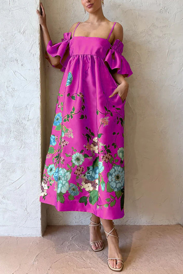 Dames Off-Shoulder Bloemenjurk Met Volantmouwen En A-Lijn Pasvorm – Voor Lente, Zomer En Herfst