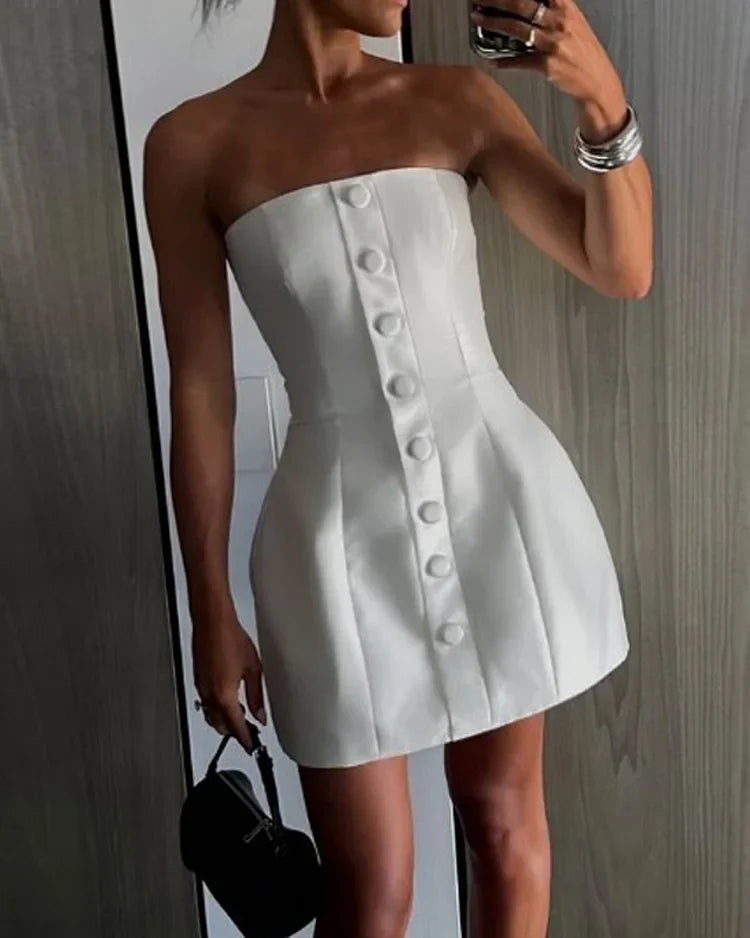 Strapless Mini-Jurk Met Knopen En Corsetlook – Strak, Chic En Onweerstaanbaar