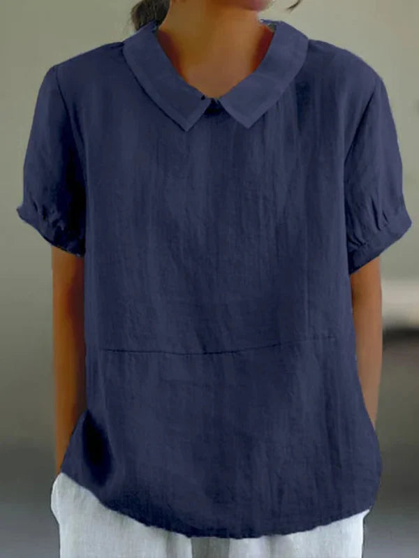 Dames Top Van Katoen En Linnen Met Ronde Kraag – Zomer, Ademend & Perfect Voor Casual En Verzorgde Looks