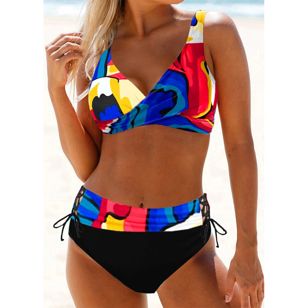 High-waist bikini met zijsnoeren voor dames – stevige top, flatterende fit & zomerproof