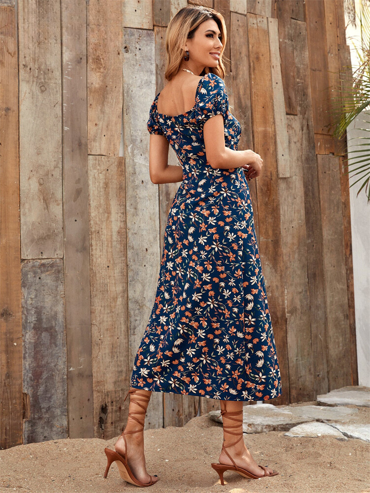 Midi-Jurk Met Bloemenprint, Pofmouwen En Split – Romantische Zomerlook Met Speelse Details