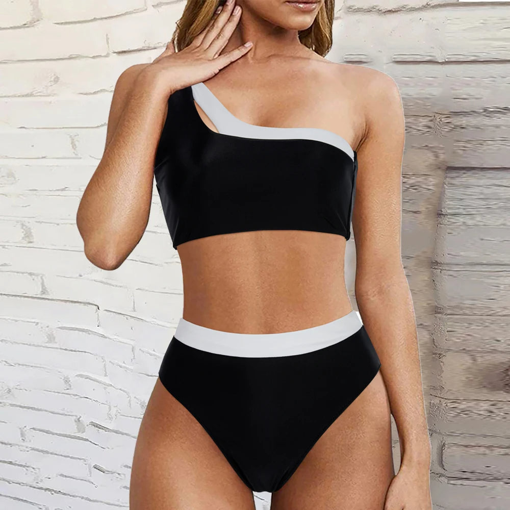 Asymmetrische bikini voor dames – hoge taille, stevige pasvorm & zomerse elegantie