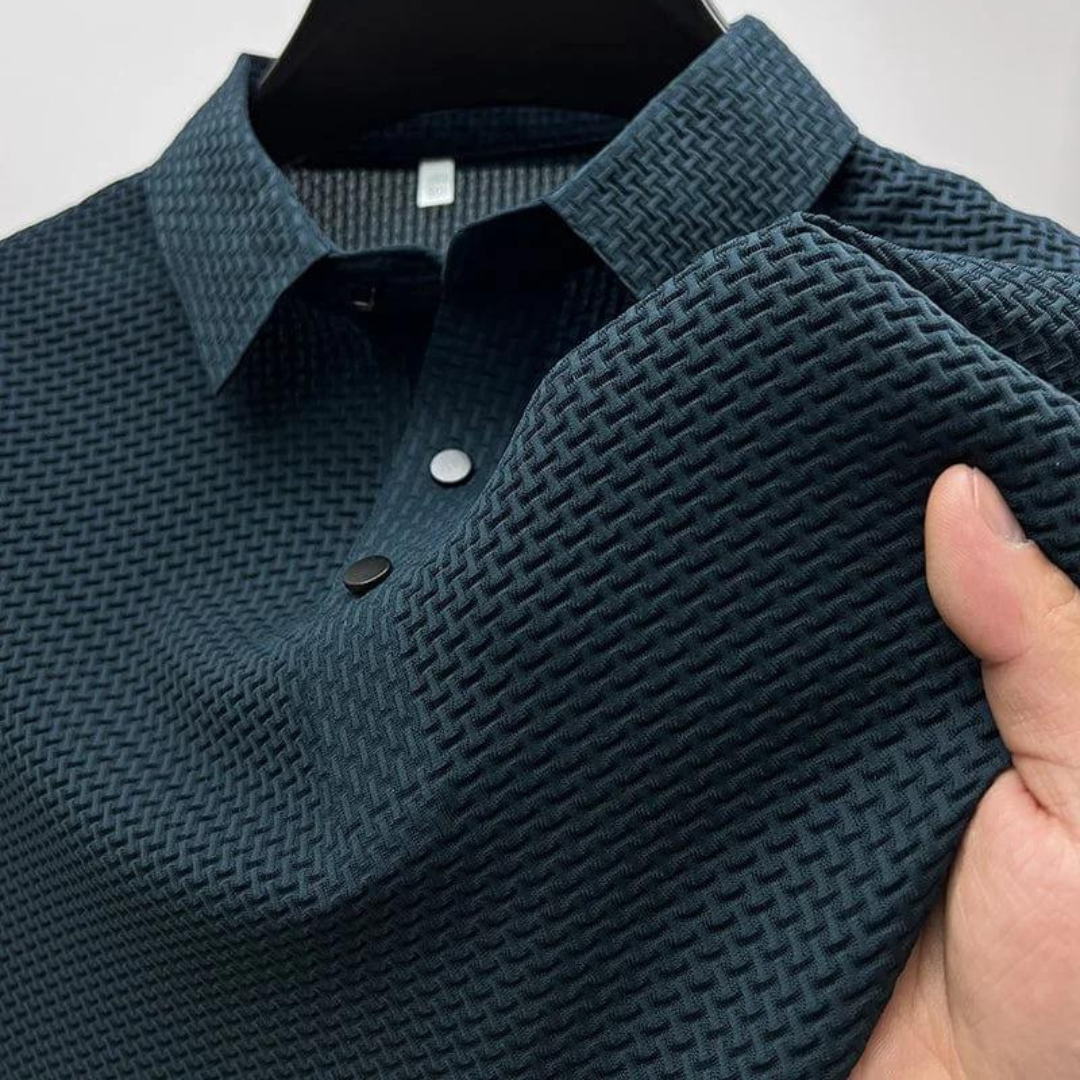 Heren polo met korte mouwen – gebreide structuur, ademend & zomers elegant