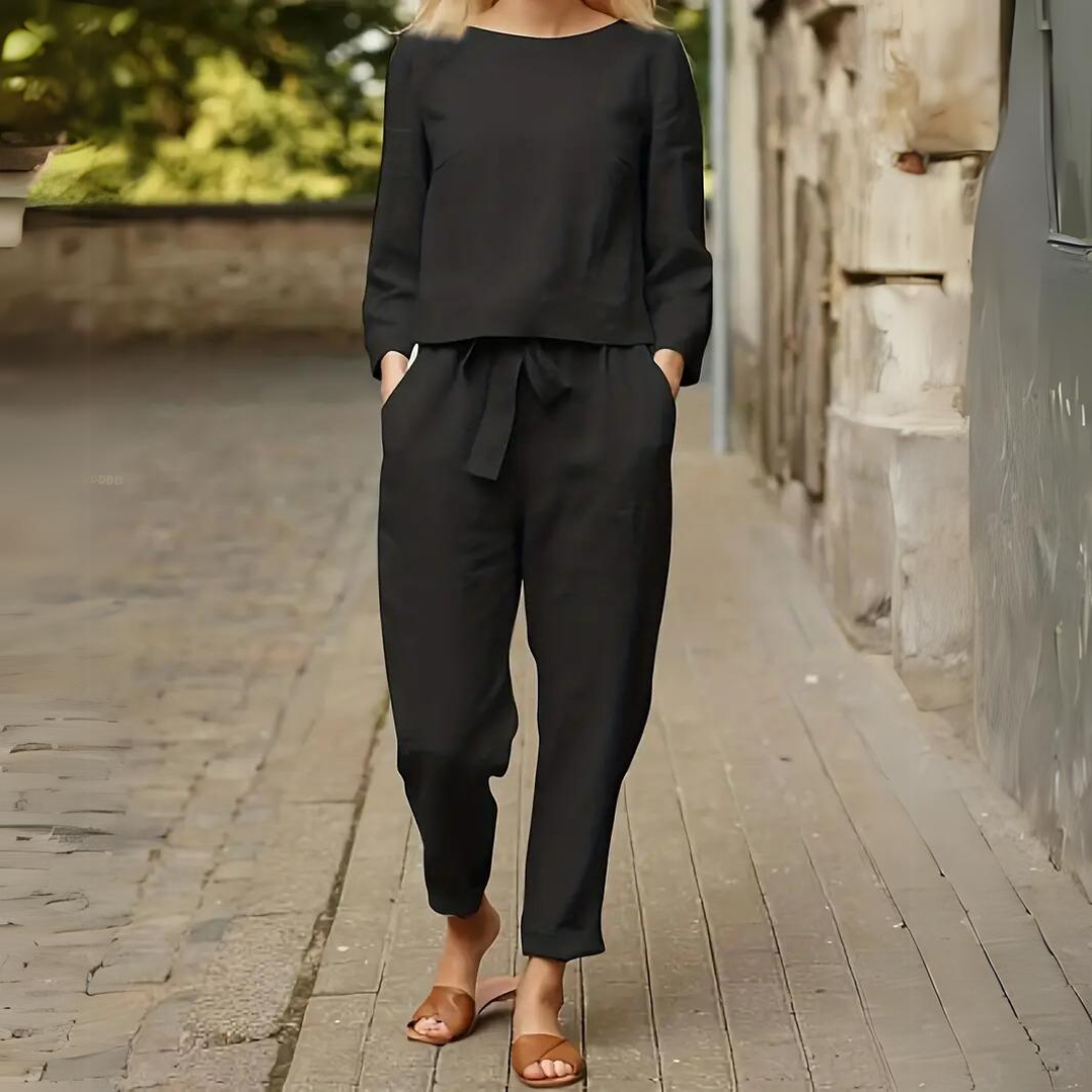2-Delige Linnen Look Set Met Strikbroek – Luchtige Everyday Chic