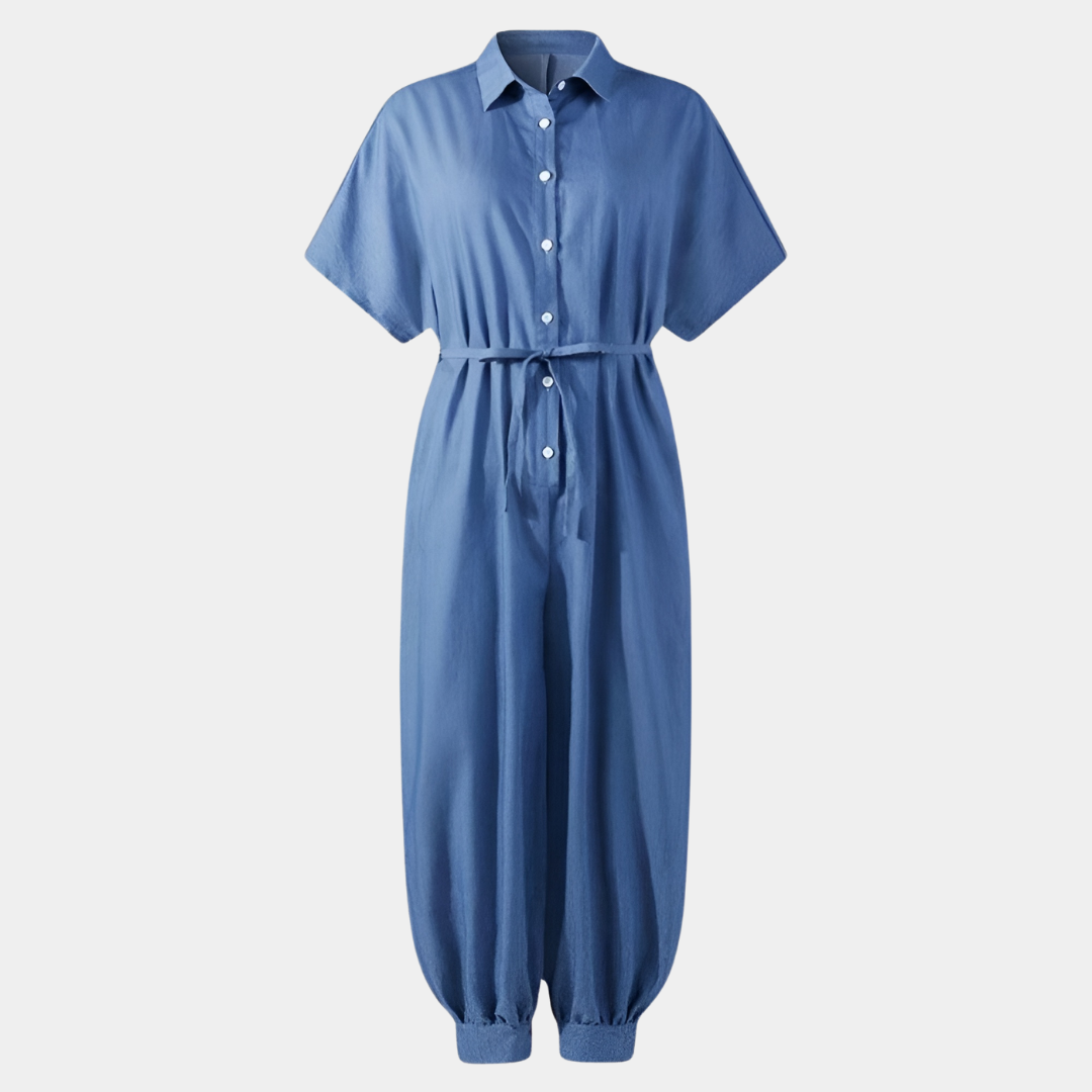 Casual Jumpsuit Met Knoopsluiting En Strikceintuur – Stijlvol En Comfortabel In Één