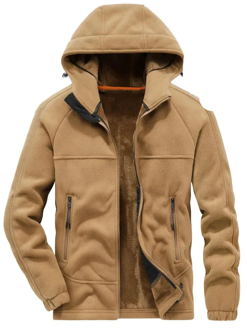 Winter Heren Fleece Jas Met Capuchon, Ritssluiting En Gevoerde Binnenzijde