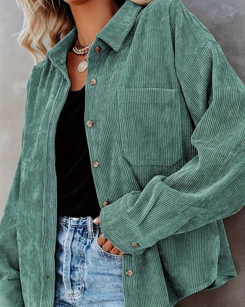 Trendy Oversized Blouse – Comfortabele Corduroy Damesblouse Met Knoopsluiting