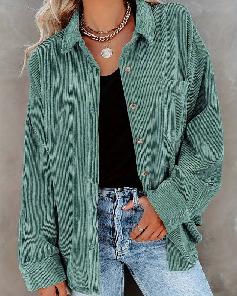 Trendy Oversized Blouse – Comfortabele Corduroy Damesblouse Met Knoopsluiting
