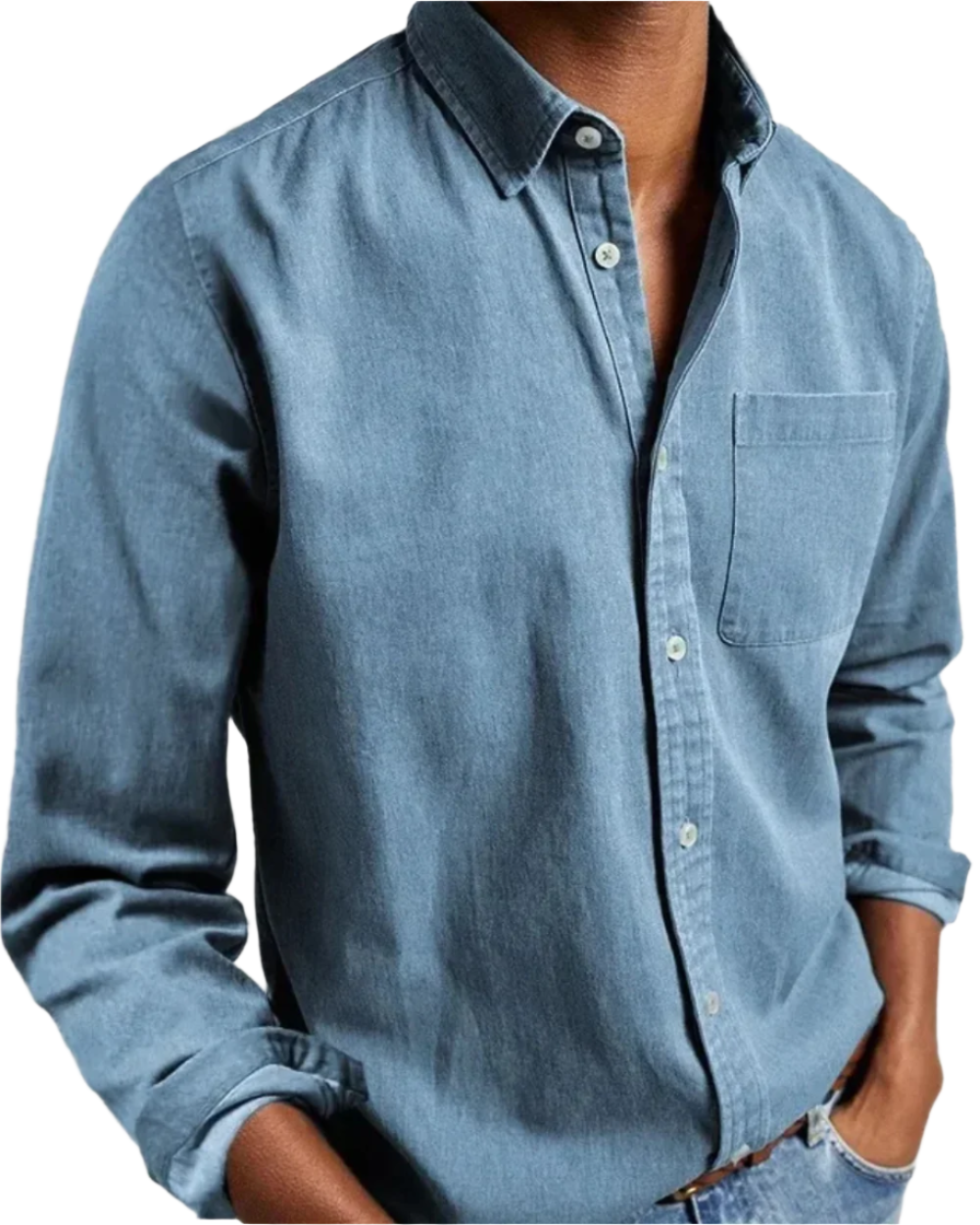 Herenshirt met lange mouwen en borstzak – zachte stof, casual fit & all-season look