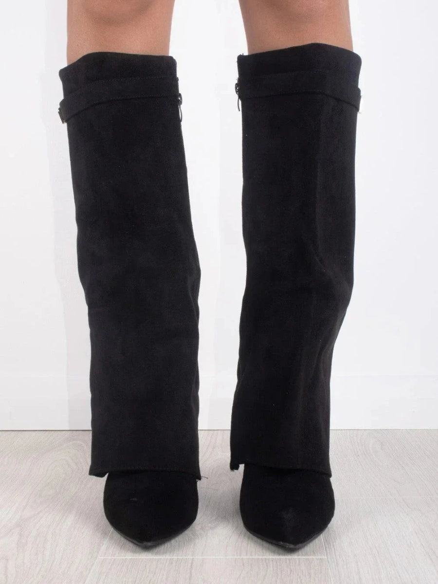 Dames Overknee Laars Met Wijde Schacht – Stretch Suède Look & Blokhak Voor Herfst & Winter