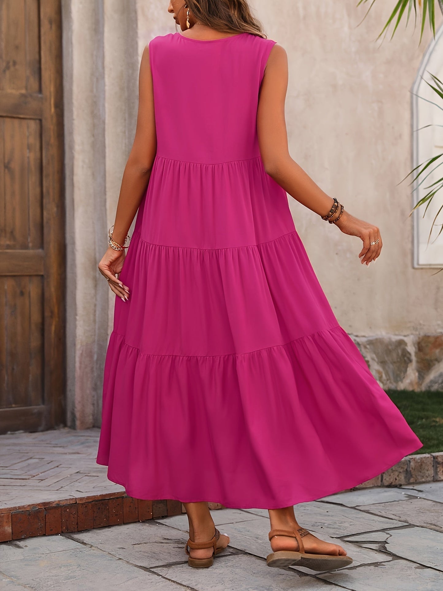 Dames Mouwloze Strokenjurk Met V-Hals En Asymmetrische Zoom – Lente, Zomer En Vroege Herfst