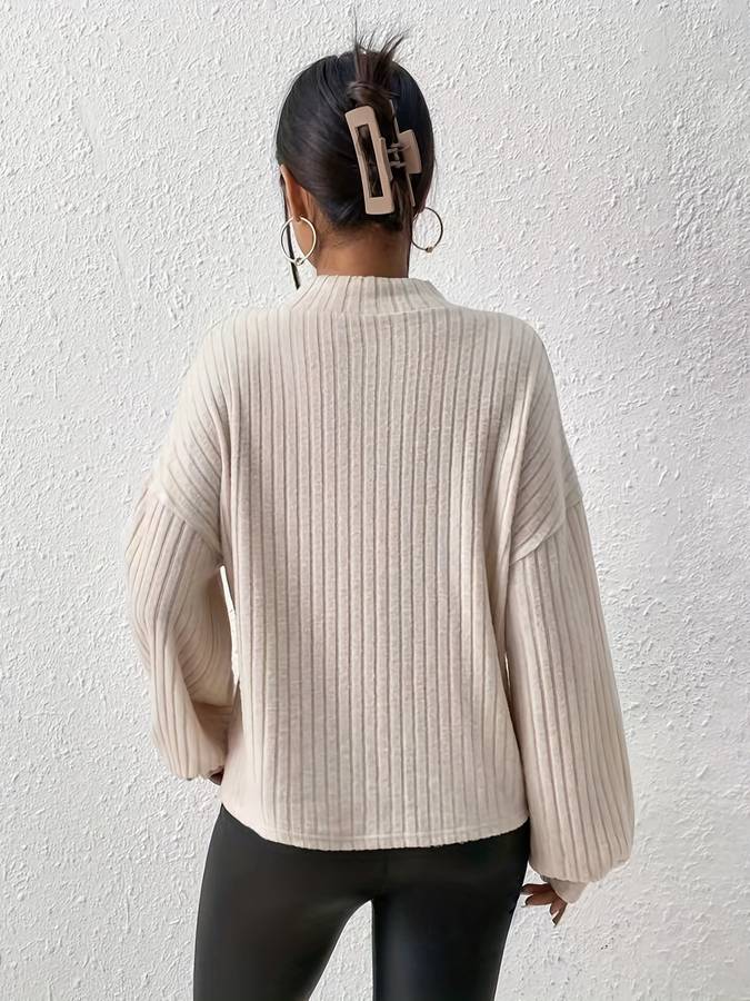 Ribgebreide Dames Top Met Hoge Hals – Minimalistische Powerlook Voor Herfst En Winter