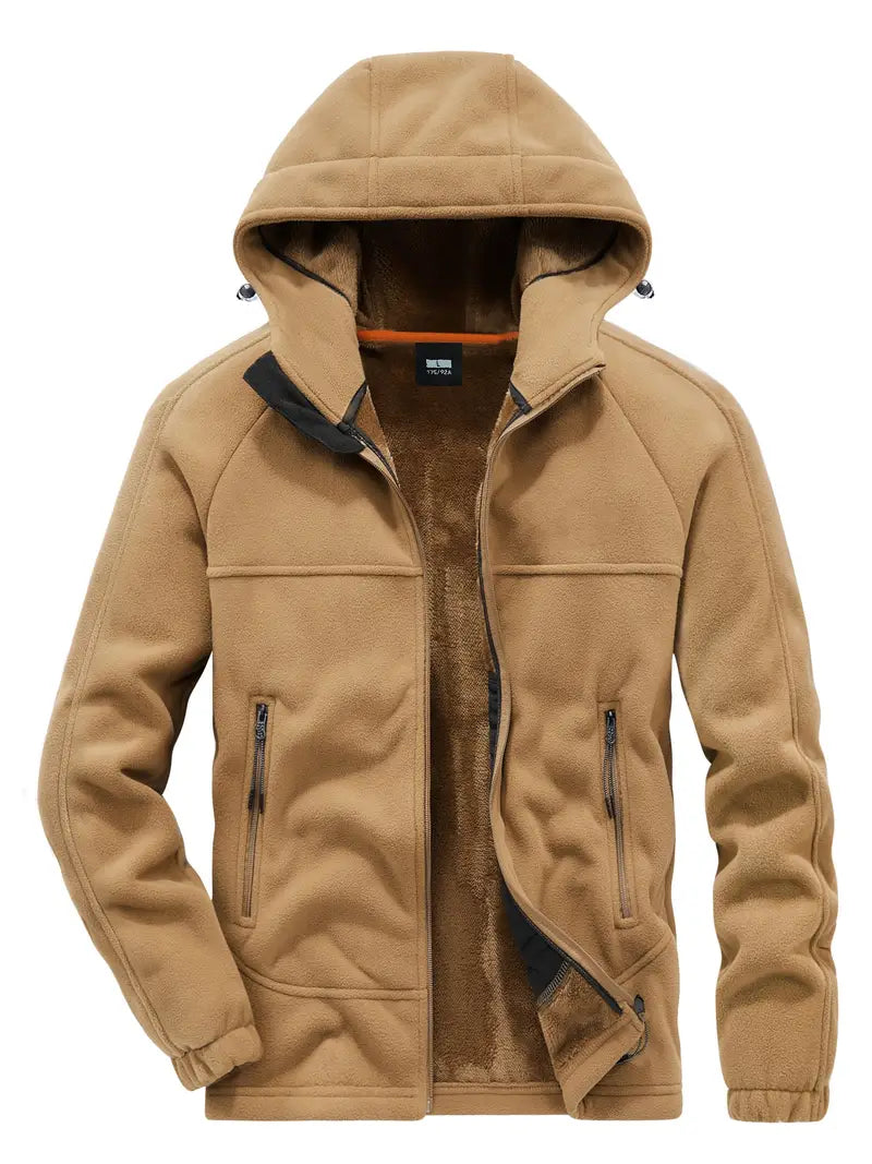 Winter Heren Fleece Jas Met Capuchon, Ritssluiting En Gevoerde Binnenzijde