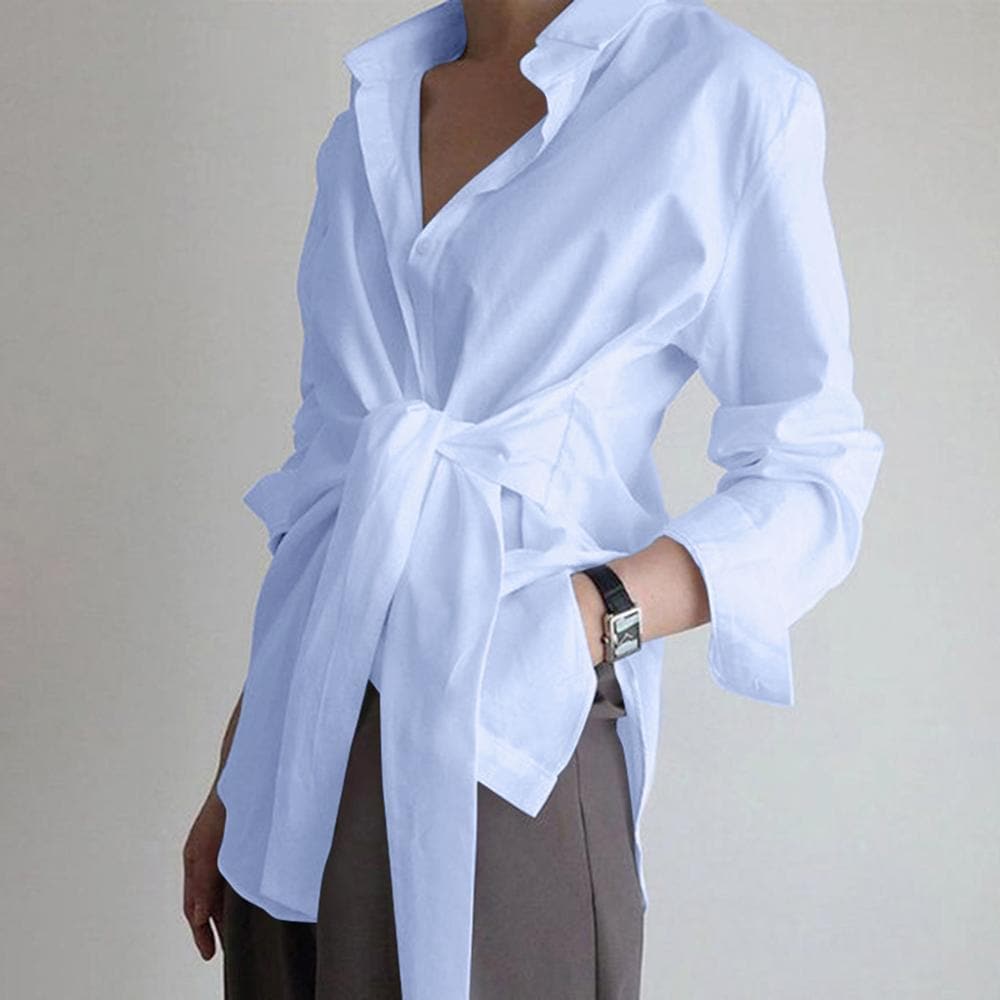 Dames Blouse Met Strikceintuur En Kraag – Voorjaar, Zomer En Herfst